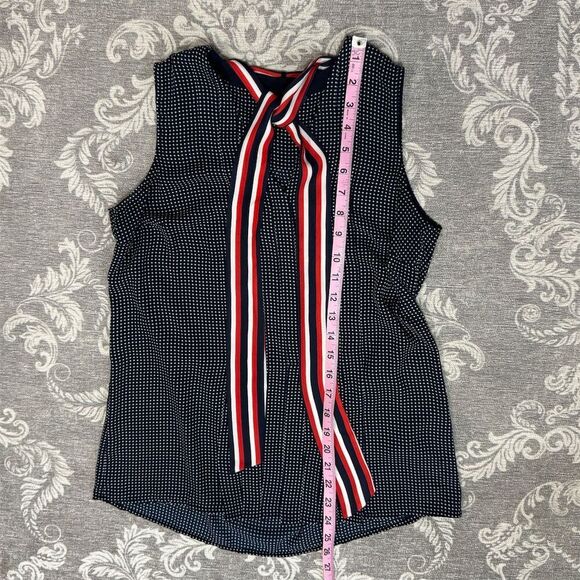 Tommy Hilfiger Women's XS Blue Polka Dot Sleeveless Tie-Neck Blouse - Picture 4 of 7